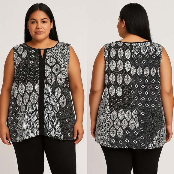 Avenue Tops - Avenue Black & White Sleeveless Blouse 26/28